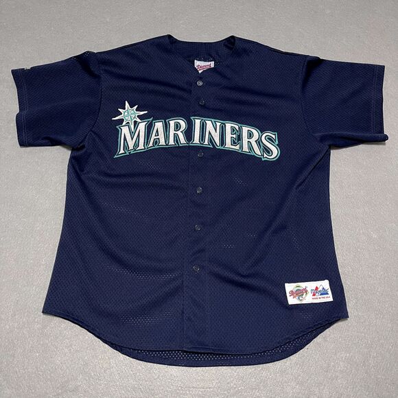 VTG Seattle Mariners Jersey Mens XL Sea Blue #35 MLB Baseball Game Issued USA - Picture 1 of 12